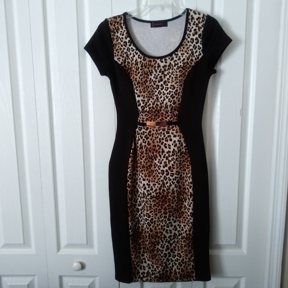 Leopard Print and Black Dress Size Small - Picture 1 of 4